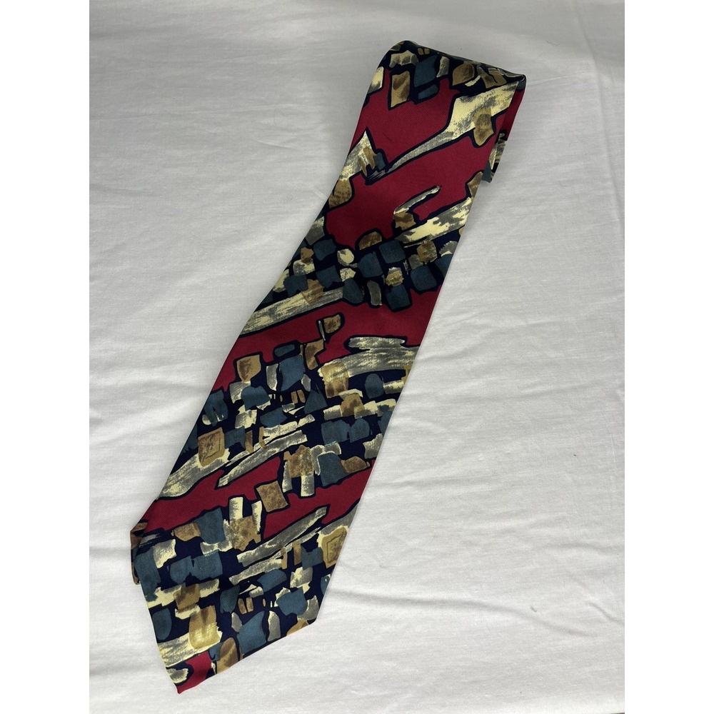 Robert Talbot Caramel Valley Tie Multicolored Print 100% Silk USA Made